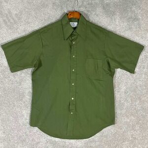 VTG 70s Towncraft Plus Penn-Prest Olive Green Short Sleeve Button Up Shirt Mens
